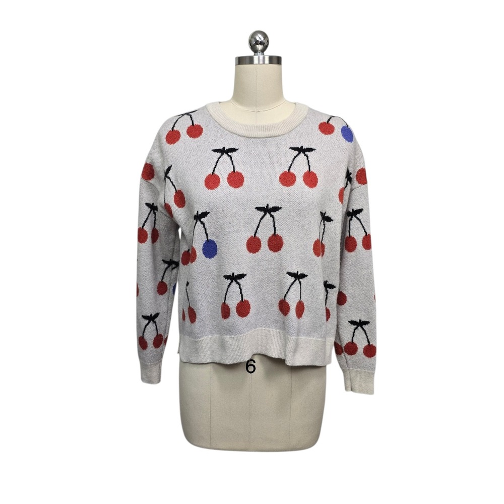 Madewell Cherry Intarsia Merino Wool Alpaca Blend Sweater Gray Red Women's Small